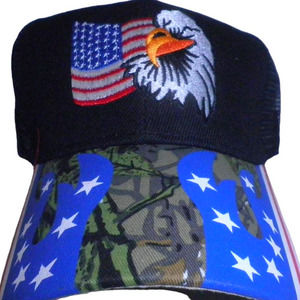 Flag / Eagle Trucker Hat Mesh Back, Embroidery Front, Printed Bill, Snapback BLK